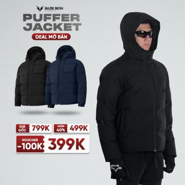 Áo khoác phao nam 3 lớp Bazik Bion SHIELD PUFFER giữ ấm, trượt nước, mũ liền, cản gió - 499k giảm giá