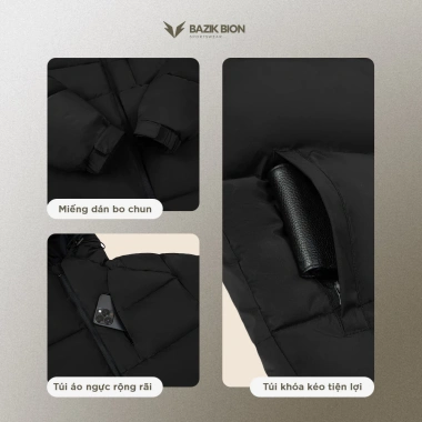 Áo khoác phao nam 3 lớp Bazik Bion SHIELD PUFFER giữ ấm, trượt nước, mũ liền, cản gió - 499k giảm giá