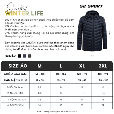 Áo khoác phao nam siêu nhẹ S2 SPORT mũ tháo rời trần bông, chống gió, giữ ấm cực tốt - Giá ưu đãi 488.999đ