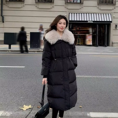Áo khoác phao nữ dài cổ lông to sang, form suông, du lịch mùa lạnh - 599k 9