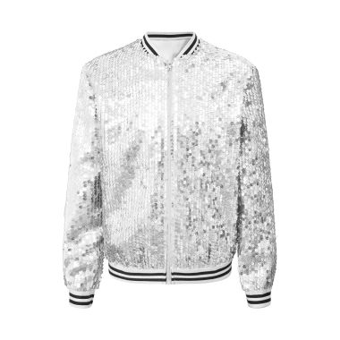 Áo Khoác Sequin Lấp Lánh cho Bé Gái - Nyeemya, Dài Tay, Khóa Kéo, Viền Sọc, Phong Cách Bóng Chày, Tiệc Nhảy Múa