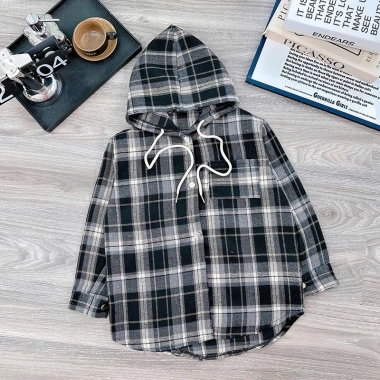 Áo khoác sơ mi chống nắng bé trai & bé gái, mũ rộng vải thô 18-50kg - 89.000đ 7