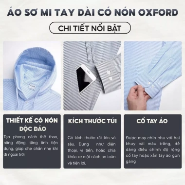 Áo khoác sơ mi Oxford nón rộng chống nắng, vải dày, form đứng trẻ trung - 190k 4 Áo khoác sơ mi Oxford nón rộng chống nắng, vải dày, form đứng trẻ trung - 190k 4