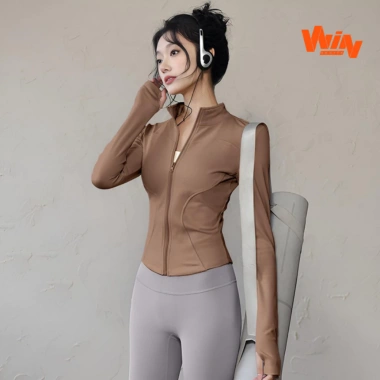 Áo khoác thể thao nữ dài tay, co giãn thoáng mát, khóa kéo ôm body, phù hợp gym yoga – 199k 10