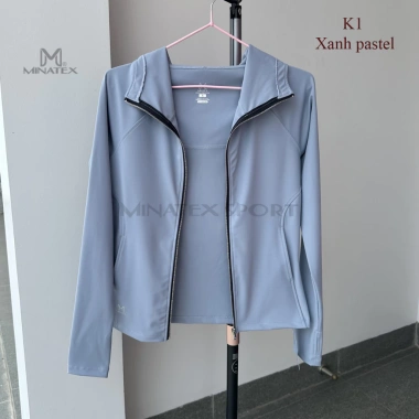 Áo khoác thể thao nữ K1 chống nắng, tay dài xỏ ngón, mũ, 2 túi trong & ngoài khóa kéo, vải mịn 269k 7