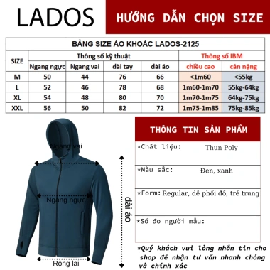 Áo khoác thun nam LADOS-2.125 regular fit, thun poly mềm mát, co giãn, nón chống nắng – chỉ 199k 2