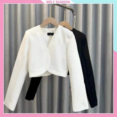 Áo khoác vest blazer Mely Fashion croptop vạt bầu dài tay hai lớp, đệm vai ruby 310.000₫