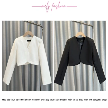 Áo khoác vest blazer Mely Fashion croptop vạt bầu dài tay hai lớp, đệm vai ruby 310.000₫