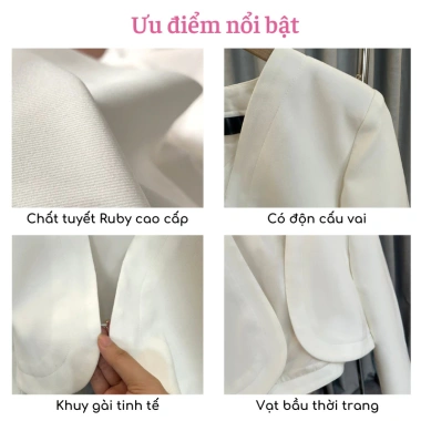 Áo khoác vest blazer Mely Fashion croptop vạt bầu dài tay hai lớp, đệm vai ruby 310.000₫