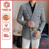 Áo khoác vest blazer nam kẻ caro trắng đen cao cấp, trẻ trung phong cách Hàn Quốc TwoQ 7