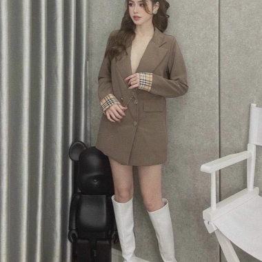 Áo khoác vest blazer phối kẻ tay dài - Thiết kế thời trang, giảm giá 310.500đ 3