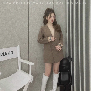 Áo khoác vest blazer phối kẻ tay dài - Thiết kế thời trang, giảm giá 310.500đ 4