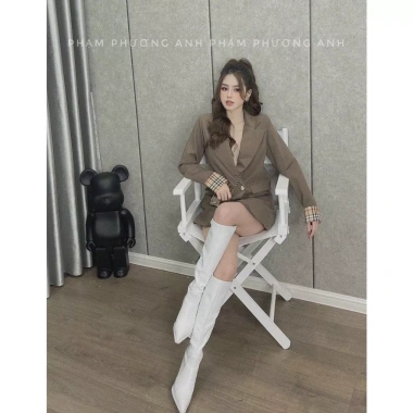 Áo khoác vest blazer phối kẻ tay dài - Thiết kế thời trang, giảm giá 310.500đ 5