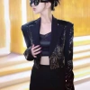 Áo khoác vest dài tay dáng lửng xinh, đính hạt lấp lánh, cúc kim loại sang trọng 4