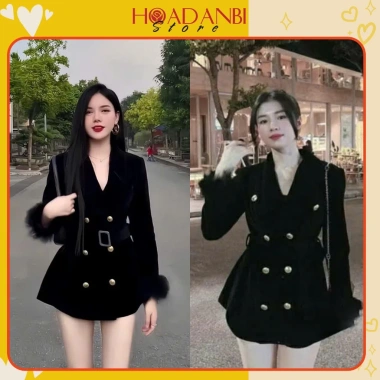 Áo khoác vest nhung tay dài phối lông, 2 lớp, độn vai - Siêu sang chảnh, giá 214.500₫