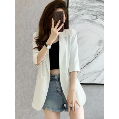 Áo khoác vest nữ trung niên đen Hàn Quốc - Croptop blazer công sở thu đông sang chảnh, giá chỉ 179k