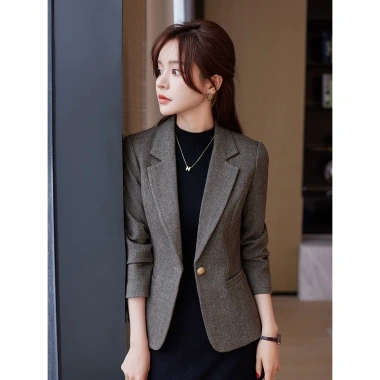 Áo khoác vest nữ xám mùa thu 2.025, dáng ôm sát, sang trọng cho người thấp 5