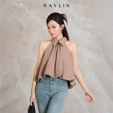 Áo kiểu KAYLIN bí nhúng cổ yếm xoè phồng, chất vải kate sợi tre, cá tính - BST Tháng 12.2.025 A122T12, giá 410k
