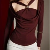 Áo kiểu KAYLIN Ruby Top tay dài cổ chéo, vải thun cotton co giãn, mẫu TET COLLECTION - Giá 390.000đ 10