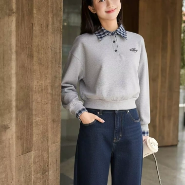Áo kiểu nữ CARDINA umi dài tay bo gấu phối cổ và tay sơ mi Giá chỉ 310.000đ
