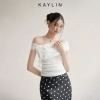 Áo lệch vai KAYLIN họa tiết hoa, ôm thun cloudy co giãn, phong cách cá tính – 340.000₫