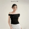 Áo lệch vai KAYLIN họa tiết hoa, ôm thun cloudy co giãn, phong cách cá tính – 340.000₫ 2