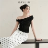 Áo lệch vai KAYLIN họa tiết hoa, ôm thun cloudy co giãn, phong cách cá tính – 340.000₫ 6