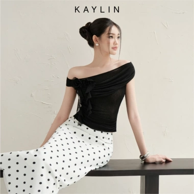 Áo lệch vai KAYLIN họa tiết hoa, ôm thun cloudy co giãn, phong cách cá tính – 340.000₫ 6