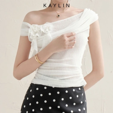 Áo lệch vai KAYLIN họa tiết hoa, ôm thun cloudy co giãn, phong cách cá tính – 340.000₫ 10