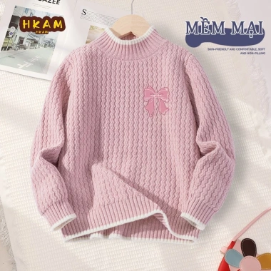 Áo Len Bé Gái HKAM Mùa Thu Đông ấm áp, thoải mái, in nơ - Giá chỉ 250.000 VND
