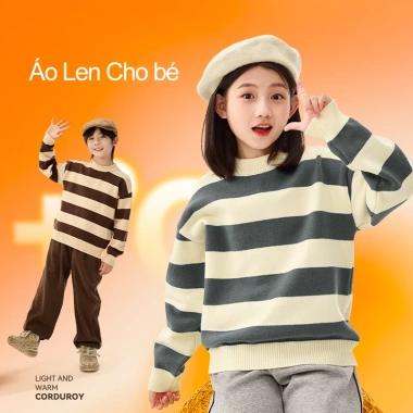 Áo Len Bé Trai HKAM sọc ấm áp mùa thu đông - Giá chỉ 250.000đ, giảm mạnh 2