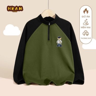 Áo len bé trai kháng khuẩn ấm áp mùa thu đông, cardigan in gấu - 170k