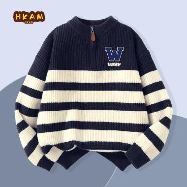 Áo len bé trai sọc kiểu cardigan mùa thu đông, in hình may mắn, giảm giá 320.000 VND