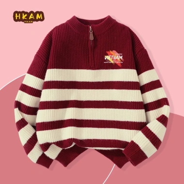 Áo len bé trai sọc nửa cardigan mùa thu đông In graffiti Việt Nam giảm giá 320k 7