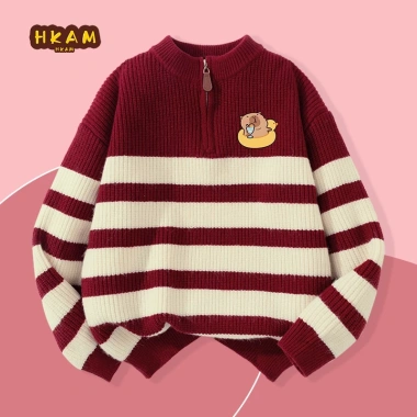 Áo len bé trai sọc nửa cardigan mùa thu đông, in hình capybara - Giá chỉ 320.000đ