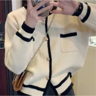 Áo len cardigan cổ tròn đính cúc, túi ngực Hàn Quốc - Tiểu thư, chỉ 187.620₫