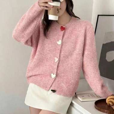 Áo len cardigan dài tay cúc trái tim mềm mịn, siêu ấm, đẳng cấp, độc đáo thời trang thu đông, cho mùa lạnh, giá chỉ 189k - KHOSI SP393 2