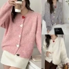 Áo len cardigan dài tay cúc trái tim mềm mịn, thu đông NGOMINH SP393 – 179.000đ