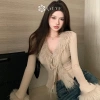 Áo len cardigan Hàn Quốc Qrhyk Hot Girl Furry cổ chữ V dài tay, không đều mỏng, mới 7