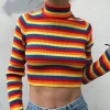 Áo len cổ rùa nữ mùa thu dài tay, crop ngắn sọc cầu vồng - giảm giá 265k 5