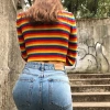 Áo len cổ rùa nữ mùa thu dài tay, crop ngắn sọc cầu vồng - giảm giá 265k 7