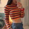 Áo len cổ rùa nữ mùa thu dài tay, crop ngắn sọc cầu vồng - giảm giá 265k 8