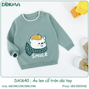 Áo len cổ tròn hình gấu dài tay bé 6-13kg (3-36M) - mẫu DA1.640 DA2.268, giảm 21% 10