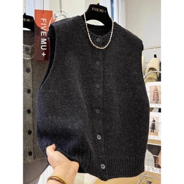Áo Len Cổ Tròn Xám Đậm Nữ Retro Đa Năng Slim Vest Top - Giá 178.400₫ 5 Áo Len Cổ Tròn Xám Đậm Nữ Retro Đa Năng Slim Vest Top - Giá 178.400₫ 5