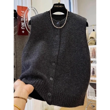 Áo Len Cổ Tròn Xám Đậm Nữ Retro Đa Năng Slim Vest Top - Giá 178.400₫