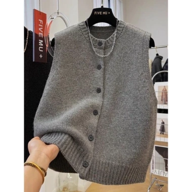 Áo Len Cổ Tròn Xám Đậm Nữ Retro Đa Năng Slim Vest Top - Giá 178.400₫