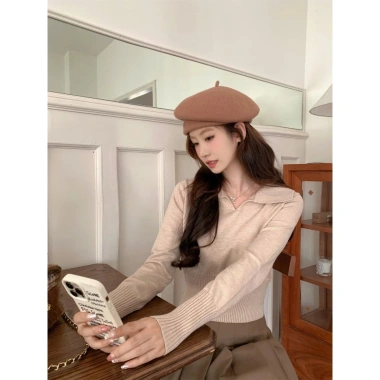 Áo len dài tay cổ V bo tay eo hack dáng Hàn Quốc sang chảnh - Giá 152.220 VND