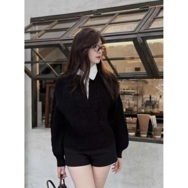 Áo len dài tay vặn thừng cổ phối sơ mi - phong cách hiện đại, giảm giá 17% chỉ 167.440₫