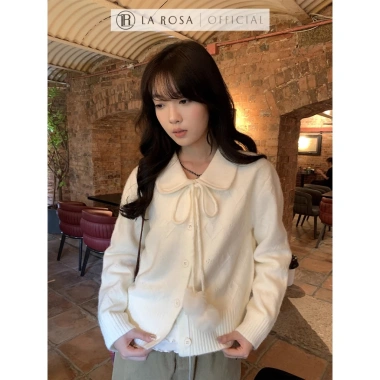 Áo Len Dài Tay Vintage Nữ La Rosa Cổ Sơ Mi Buộc Dây Phối Lông Hoạ Tiết Nổi A1.034 - Giá 565k 2
