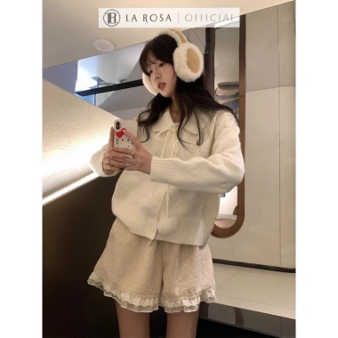 Áo Len Dài Tay Vintage Nữ La Rosa Cổ Sơ Mi Buộc Dây Phối Lông Hoạ Tiết Nổi A1.034 - Giá 565k 6